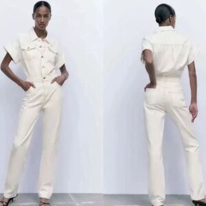ZARA Long Denim Jumpsuit